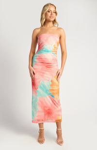 Elysia Strapless Mesh Midi Dress - Pink Blue