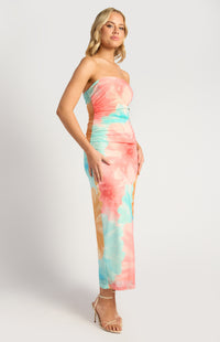 Elysia Strapless Mesh Midi Dress - Pink Blue