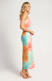 Elysia Strapless Mesh Midi Dress - Pink Blue