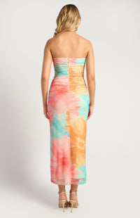 Elysia Strapless Mesh Midi Dress - Pink Blue