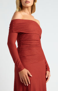 Florienne Off Shoulder Maxi Dress - Burnt Red