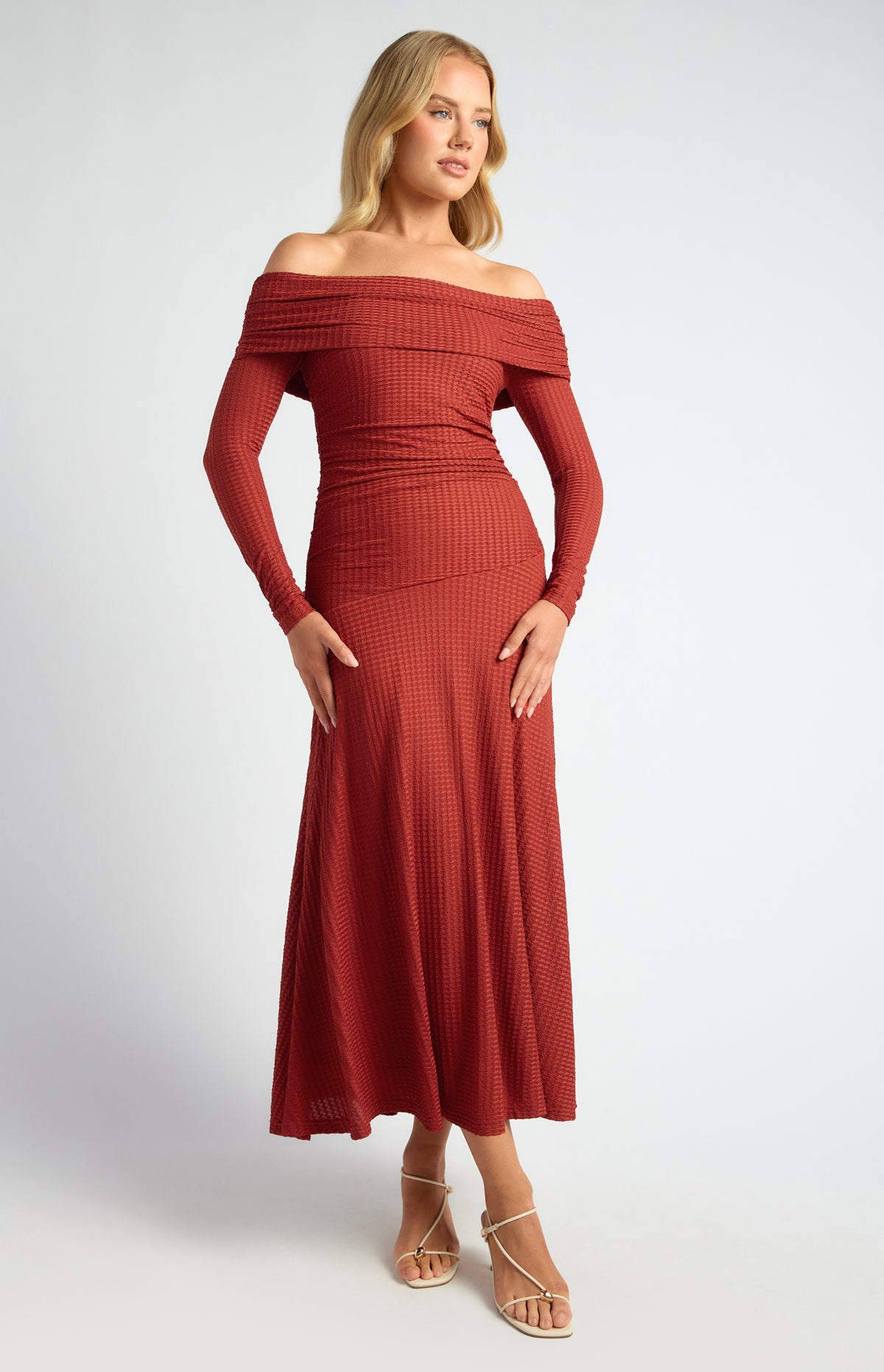 Florienne Off Shoulder Maxi Dress - Burnt Red