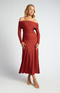 Florienne Off Shoulder Maxi Dress - Burnt Red