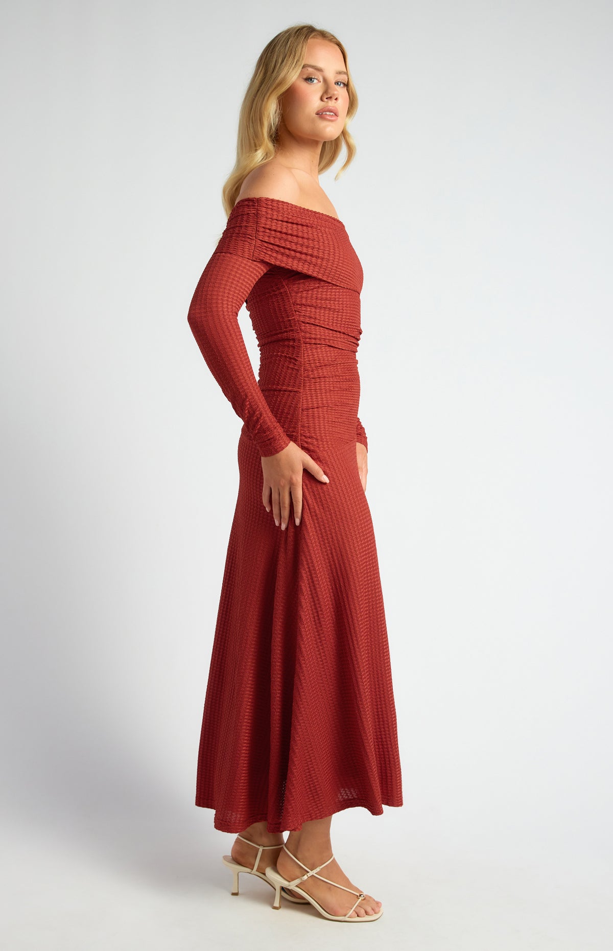 Florienne Off Shoulder Maxi Dress - Burnt Red