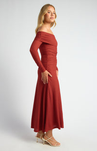 Florienne Off Shoulder Maxi Dress - Burnt Red