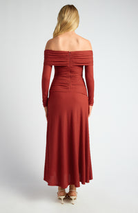 Florienne Off Shoulder Maxi Dress - Burnt Red