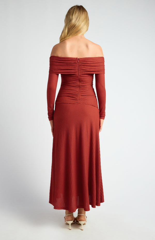 Florienne Off Shoulder Maxi Dress - Burnt Red