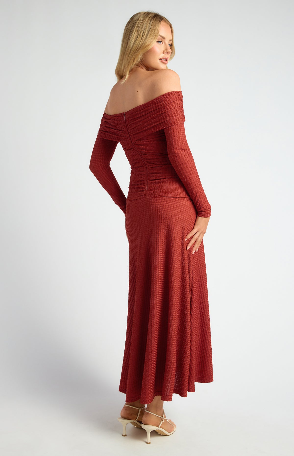 Florienne Off Shoulder Maxi Dress - Burnt Red
