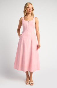 Miguel Cotton Linen Midi Dress - Pink