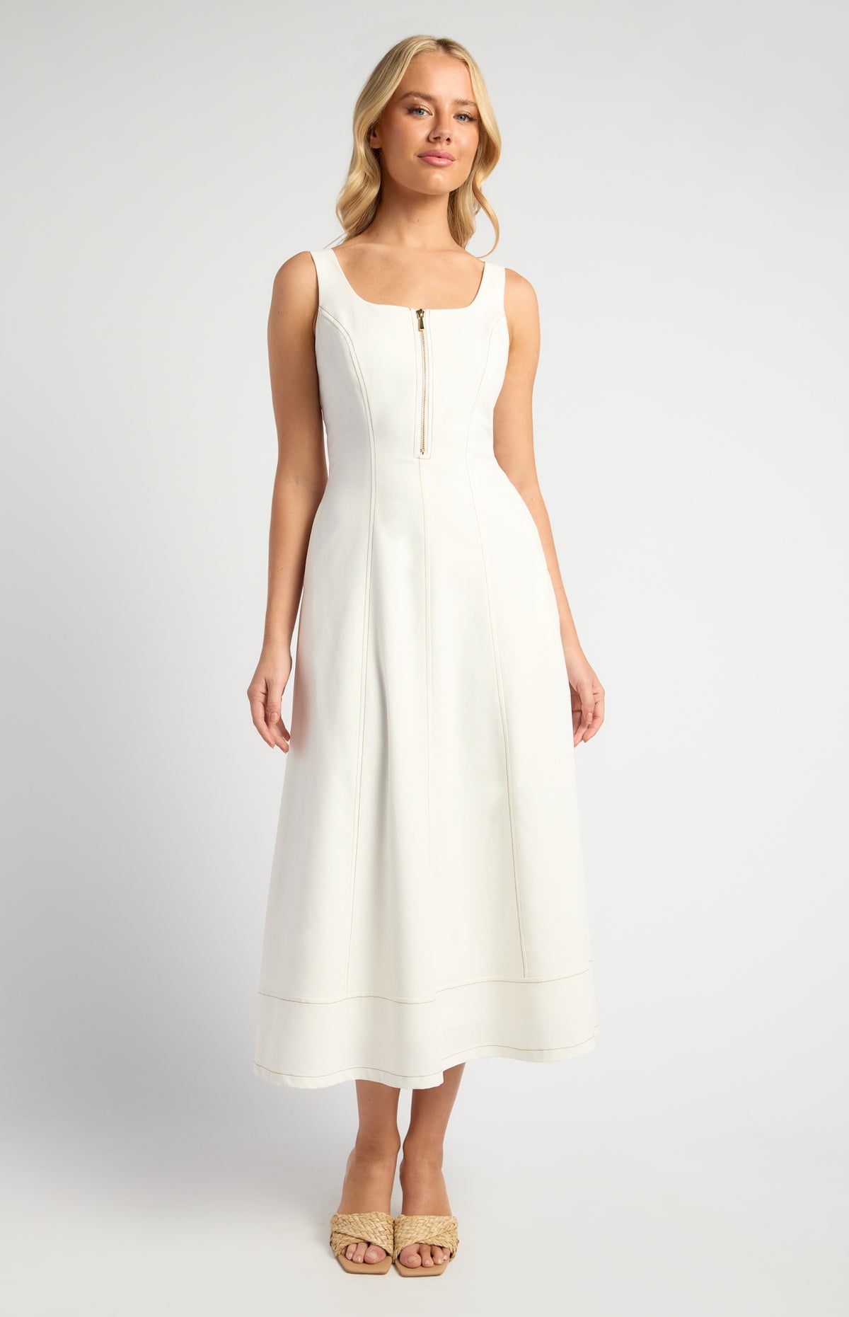 Miguel Cotton Linen Midi Dress - White