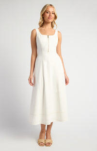 Miguel Cotton Linen Midi Dress - White