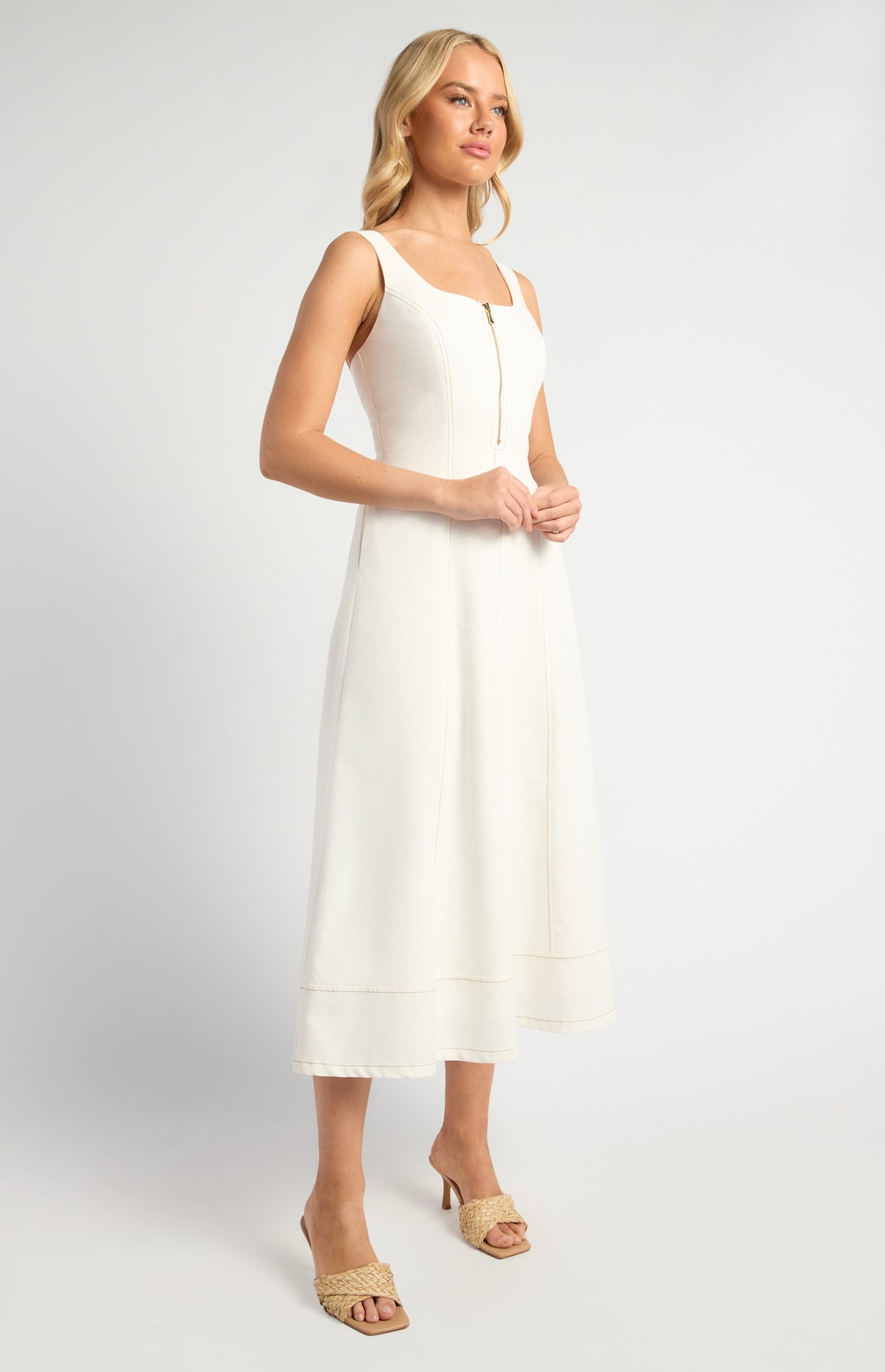 Miguel Cotton Linen Midi Dress - White