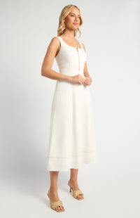 Miguel Cotton Linen Midi Dress - White