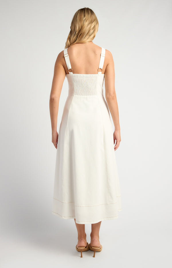 Miguel Cotton Linen Midi Dress - White