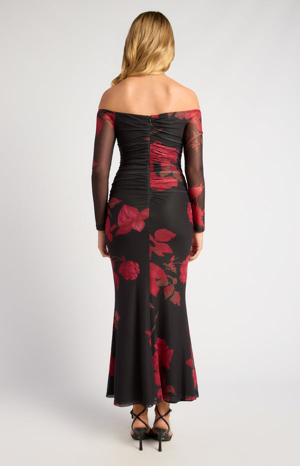 Brisa Floral Off Shoulder Maxi Dress - Black
