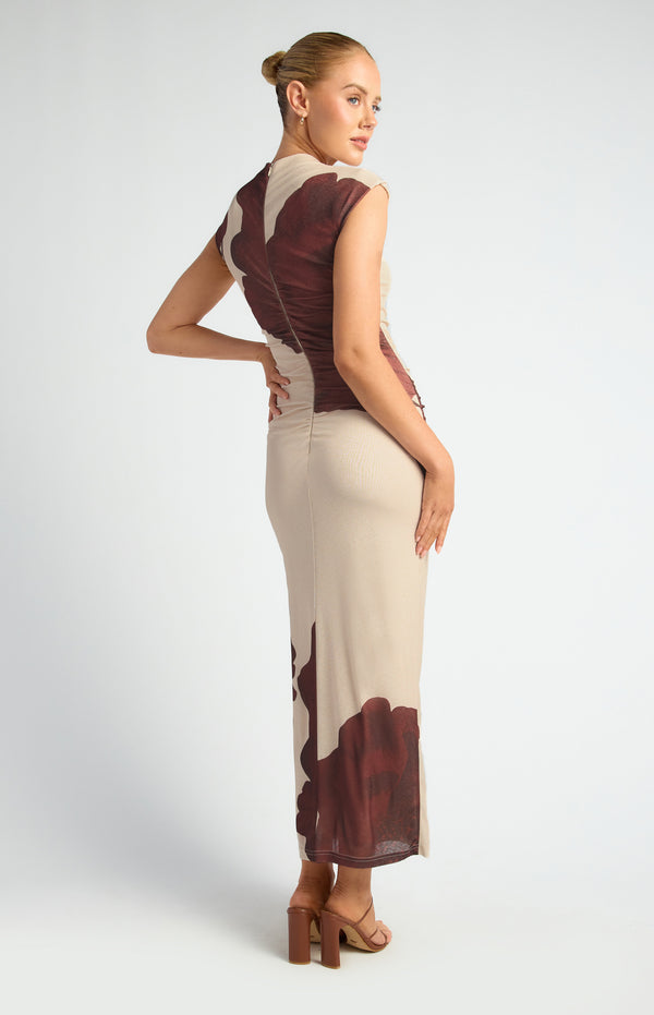 Miriam Floral Midi Dress - Chocolate