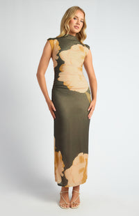 Miriam Floral Midi Dress - Dark Olive