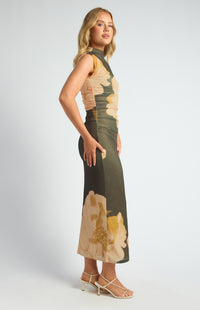 Miriam Floral Midi Dress - Dark Olive