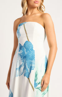 Nissa Strapless Floral Maxi Dress - Blue