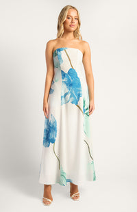 Nissa Strapless Floral Maxi Dress - Blue