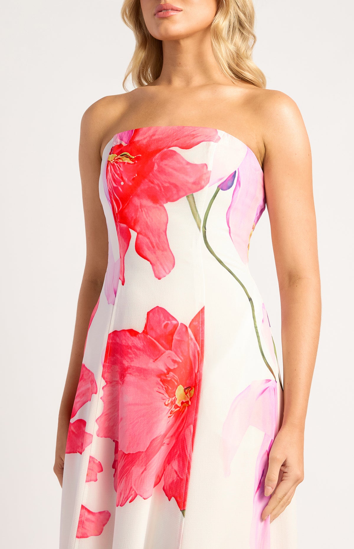 Nissa Strapless Floral Maxi Dress - Red Lilac