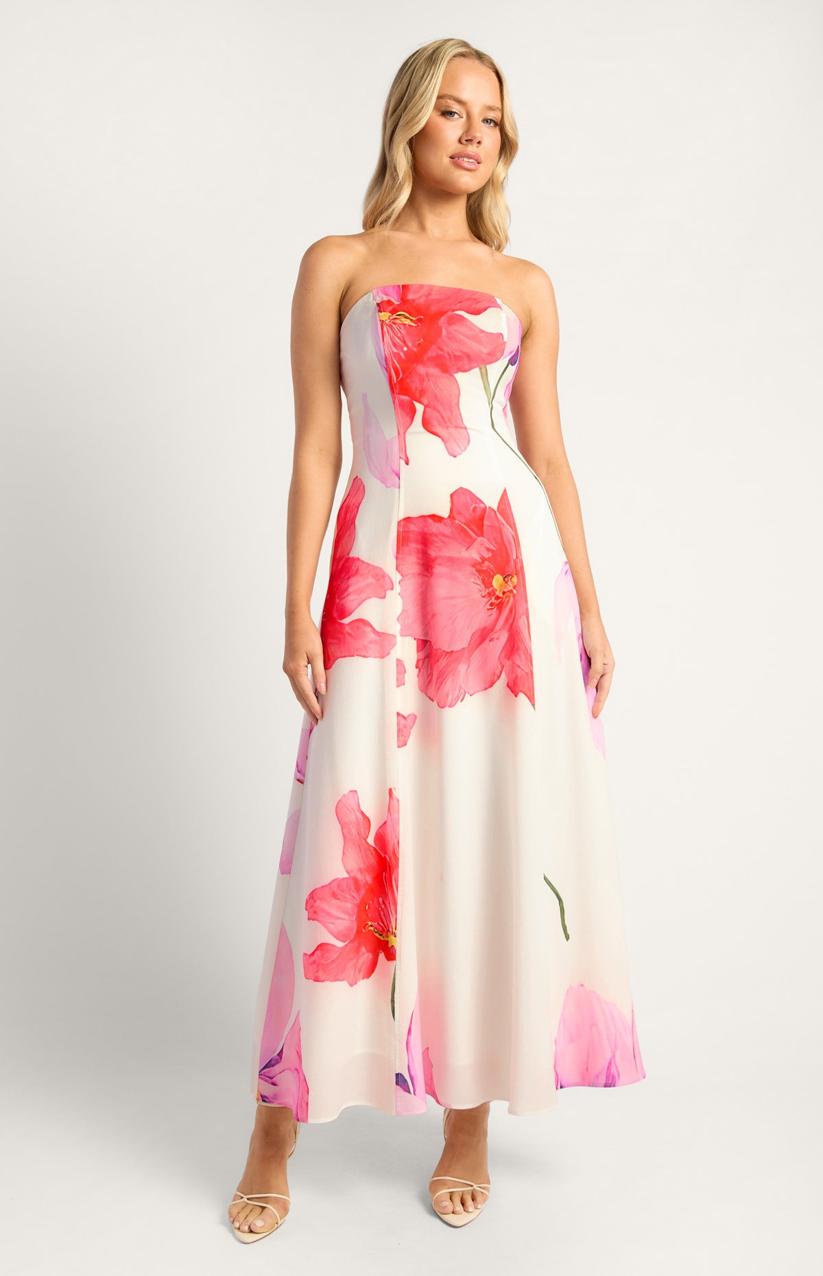 Nissa Strapless Floral Maxi Dress - Red Lilac