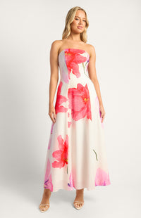 Nissa Strapless Floral Maxi Dress - Red Lilac