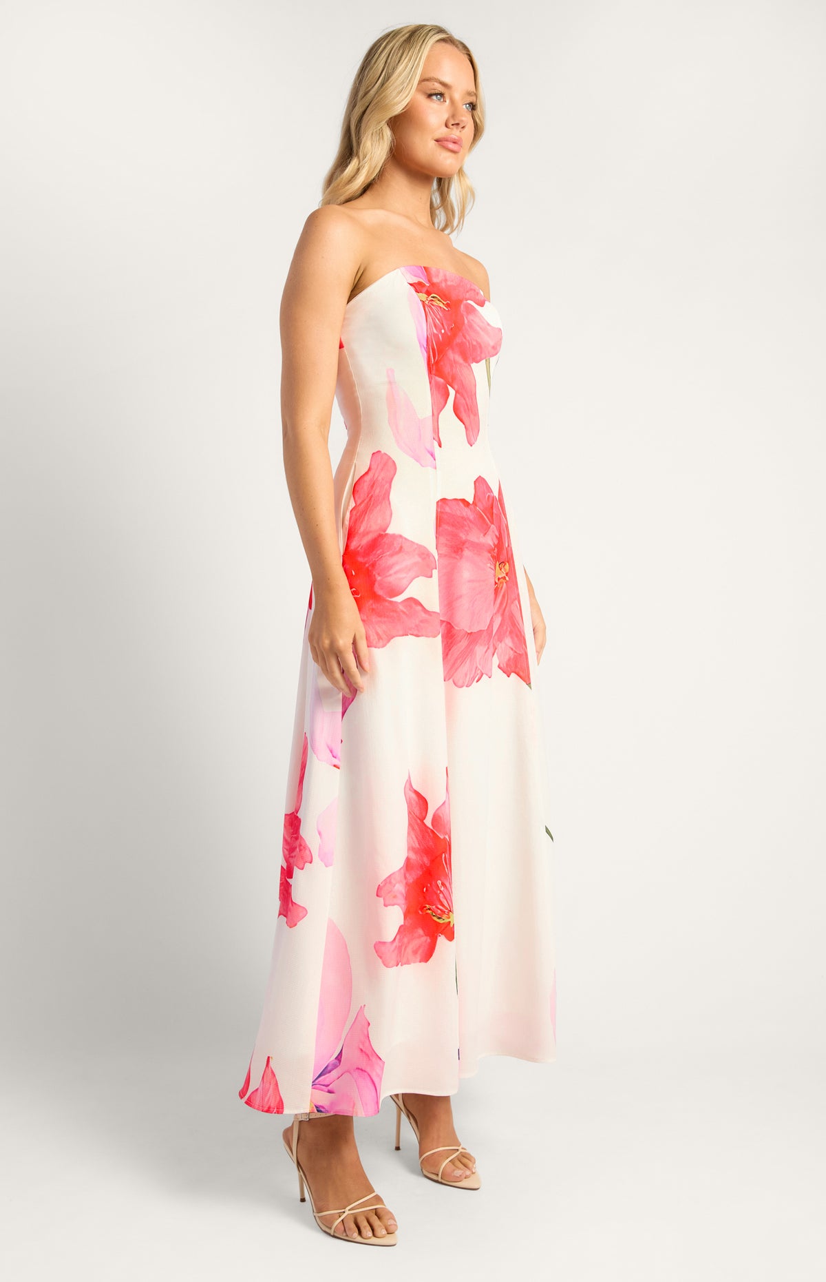 Nissa Strapless Floral Maxi Dress - Red Lilac