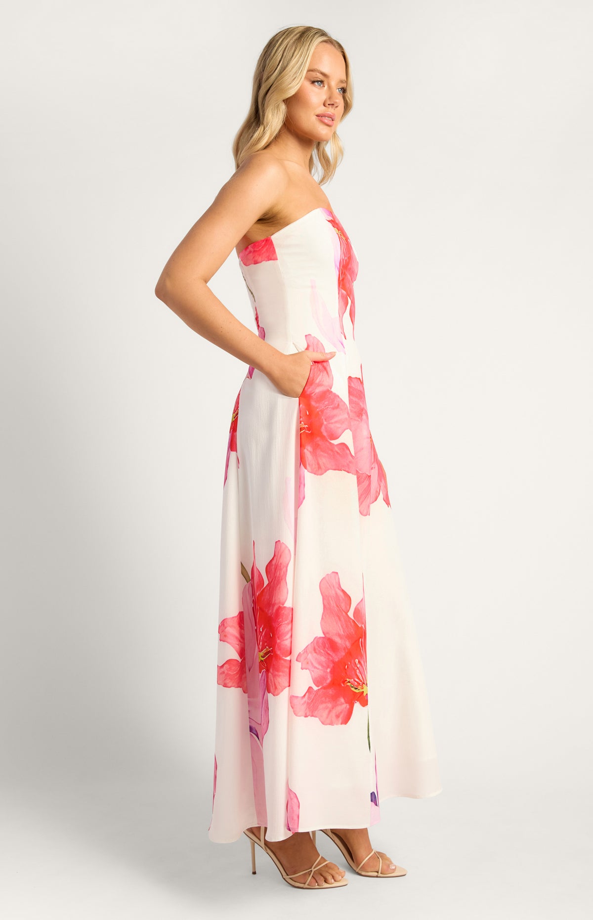 Nissa Strapless Floral Maxi Dress - Red Lilac