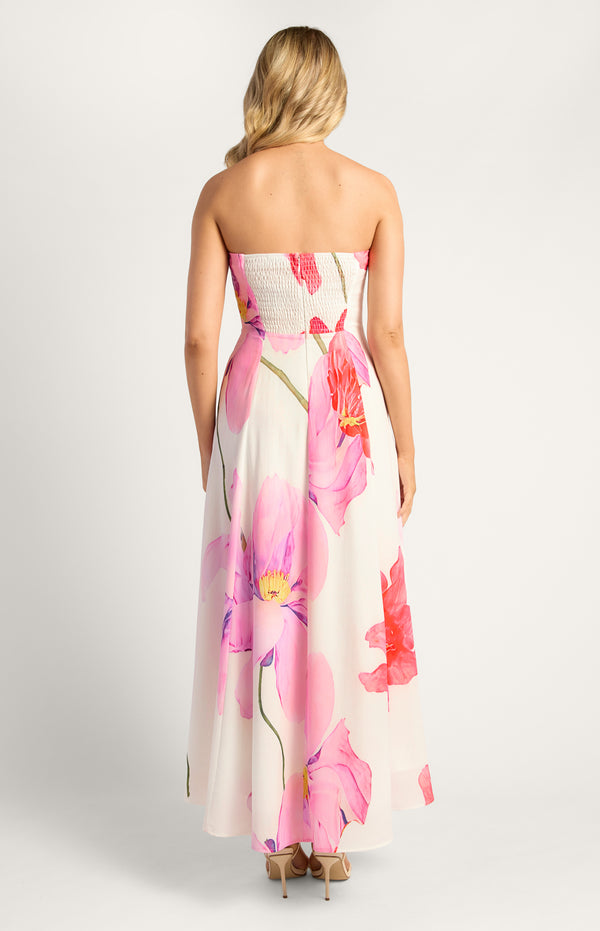 Nissa Strapless Floral Maxi Dress - Red Lilac