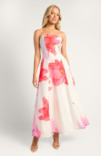 Nissa Strapless Floral Maxi Dress - Red Lilac
