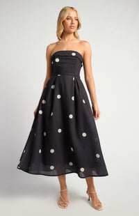 Delfina Polka Dot Midi Dress - Black