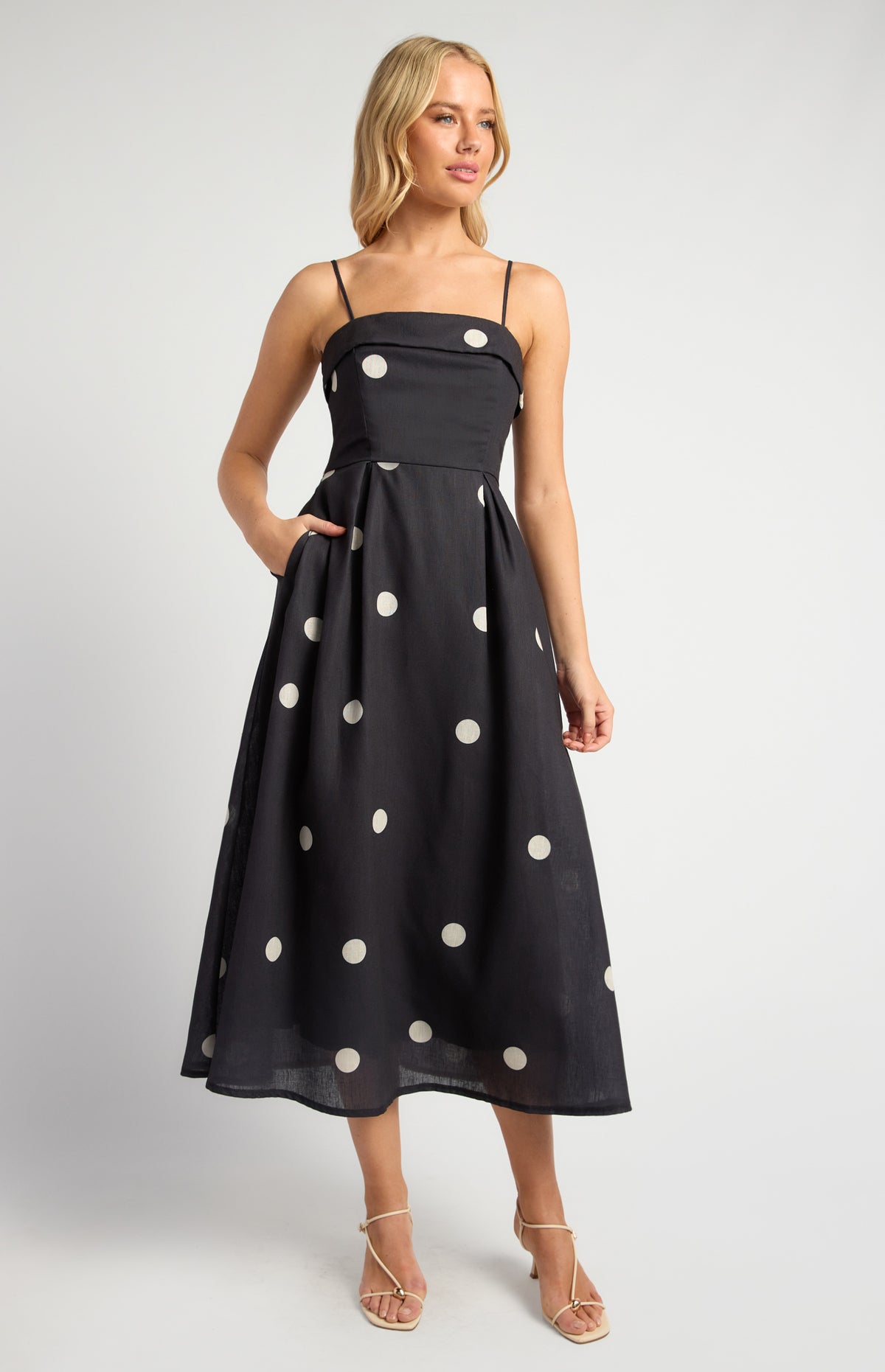 Delfina Polka Dot Midi Dress - Black