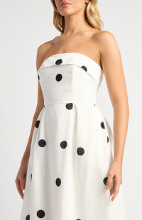 Delfina Polka Dot Midi Dress - White