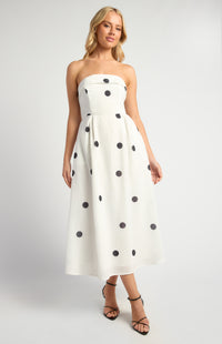 Delfina Polka Dot Midi Dress - White