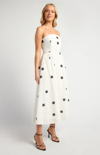 Delfina Polka Dot Midi Dress - White