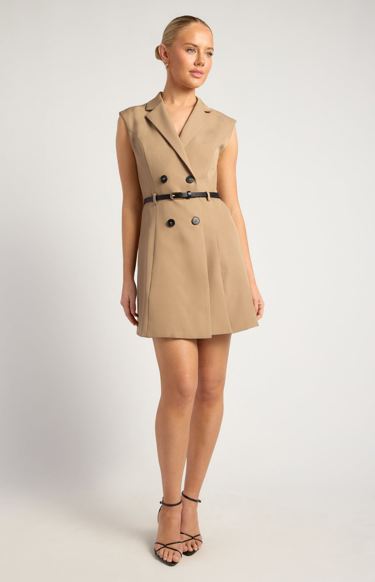Wilma Sleeveless Blazer Dress - Latte
