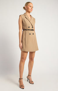 Wilma Sleeveless Blazer Dress - Latte