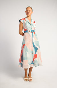 Rinna Faux Linen Shirt Dress - Red Jade