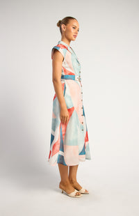 Rinna Faux Linen Shirt Dress - Red Jade