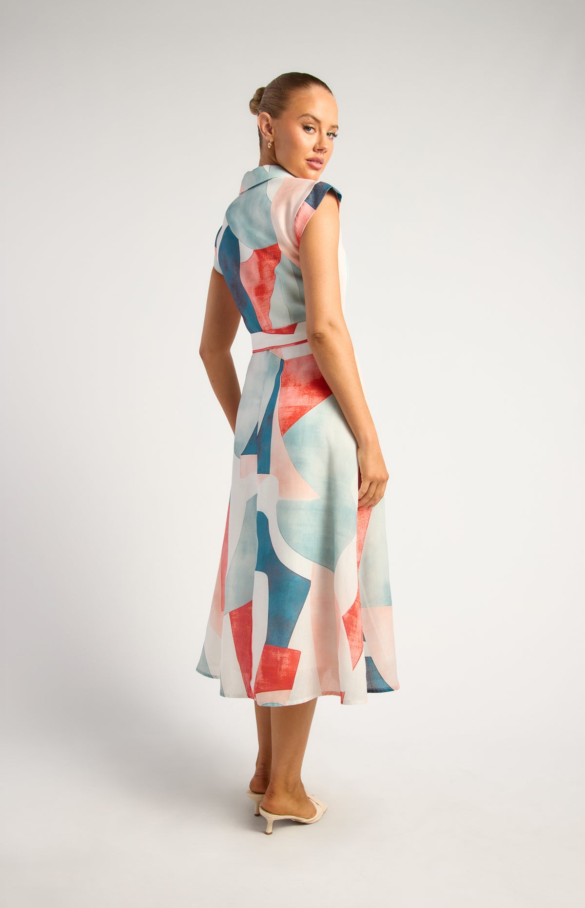 Rinna Faux Linen Shirt Dress - Red Jade