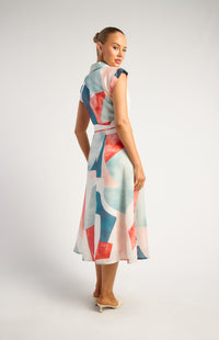 Rinna Faux Linen Shirt Dress - Red Jade