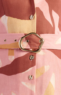 Rinna Faux Linen Shirt Dress - Pink