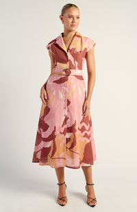 Rinna Faux Linen Shirt Dress - Pink