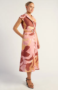 Rinna Faux Linen Shirt Dress - Pink