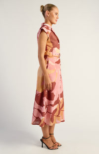Rinna Faux Linen Shirt Dress - Pink