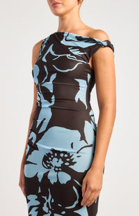 Anette Floral Off-Shoulder Maxi Dress - Blue Espresso