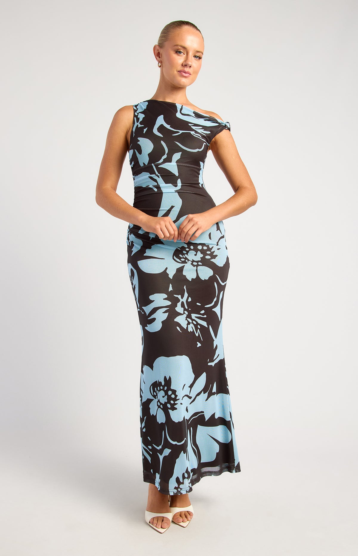 Anette Floral Off-Shoulder Maxi Dress - Blue Espresso