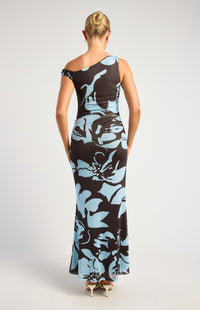 Anette Floral Off-Shoulder Maxi Dress - Blue Espresso