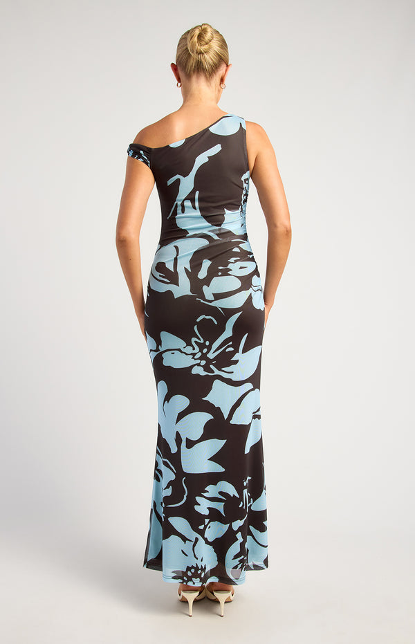 Anette Floral Off-Shoulder Maxi Dress - Blue Espresso